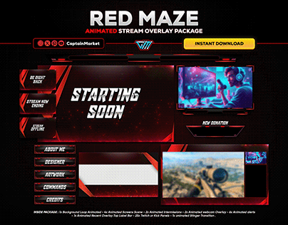 RED ANIMATED STREAM OVERLAY PACK | TWITCH,YOUTUBE,KICK