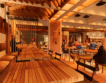 Timber and concrete restaurant concept