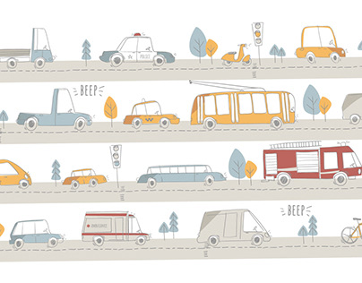 Сute illustrations with transport