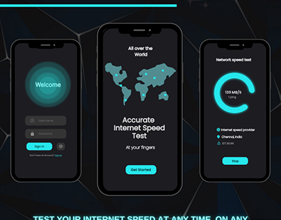 Internet speed tes app UI with glow effect