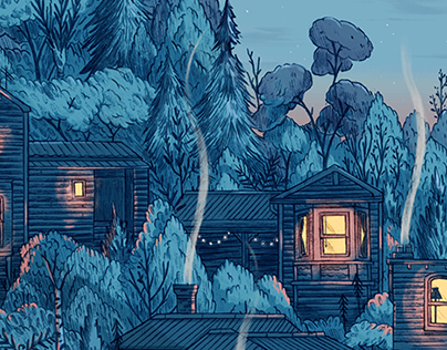 Houses after dark - Illustration