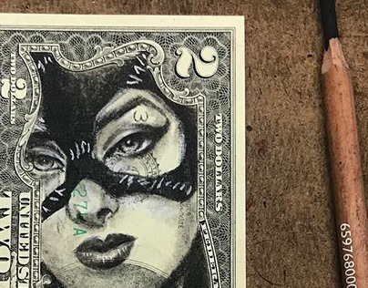 Cat Woman currency art by Gary Rudisill