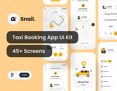 Snail Taxi booking app UI Kit | UI UX Design
