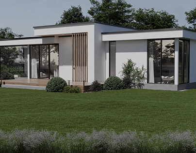 3D Visualization of Contemporary House with Flat Roof
