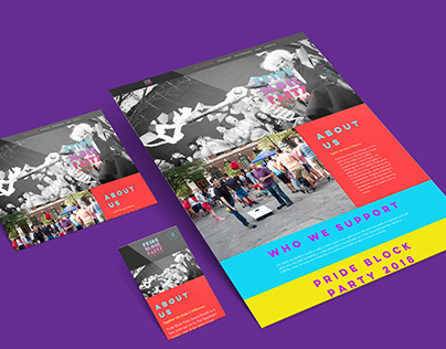 Pride Block Party Web and Mobile Mockup and Branding.