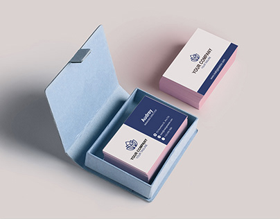 White And Navy Blue Business Card Design With Mock up
