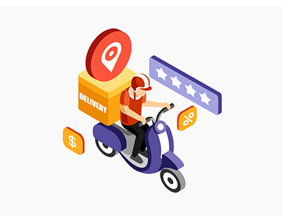Isometric Bike Delivery Service Vector Illustration