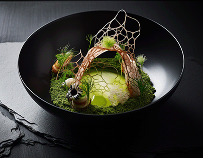 Michelin star. Innovative restaurant food photos
