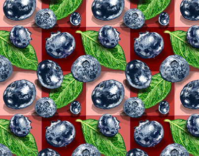 Blueberries Illustrated Repeating Pattern