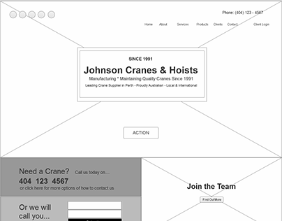 Johnson Cranes Desktop Wireframe in Axure