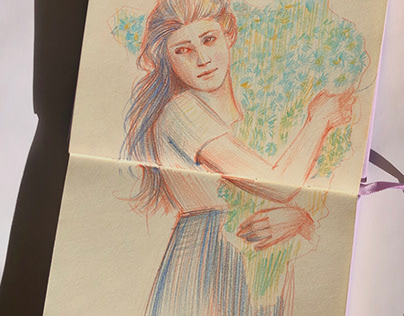 Sketch, sketchbook, girl, flowers, illustration
