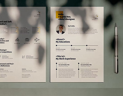 Resume Layout with Blue and Yellow Header