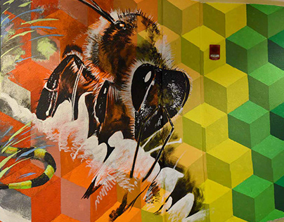 Iguana and Bee Mural with Dancing Fox