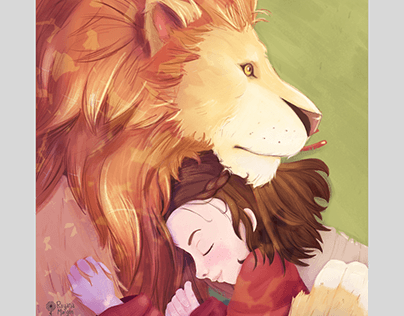 Lucy and Aslan Fanart