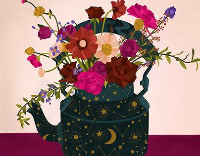 Enchanted Floral Vase Illustration
