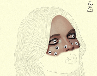 Model googly eyes portrait sketch by Oz Galeano