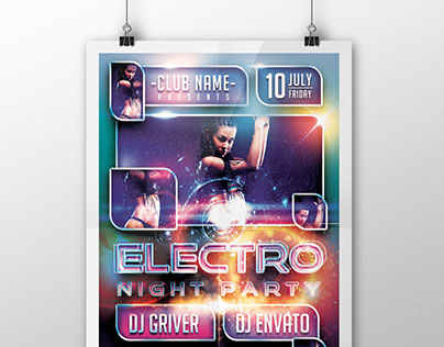 Electro Night Party Flyer/Poster PSD Template