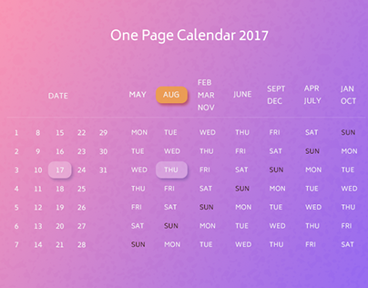 One Page Calendar 2017