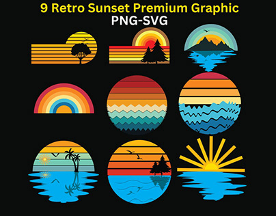 Editable Rtero sunset design- Premium grapgic