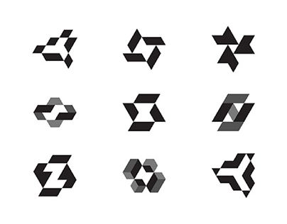 Negative Space Geometric Logo Concepts in Sketch l