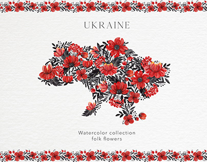 Ukrainian Folk. Watercolor flowers