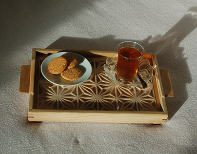 194 pieces Kakuasa-noha pattern Kumiko Woodworking Tray