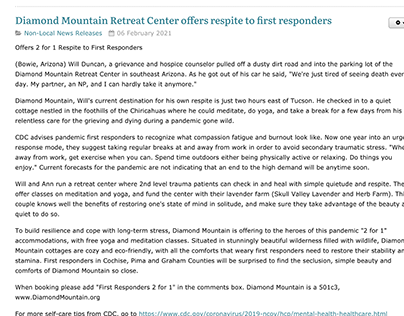 Diamond Mountain offers respite to first responders