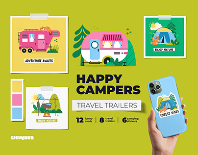 Happy Campers Illustrations. Travel Trailers