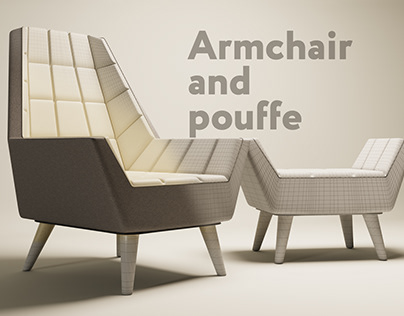 Armchair and pouffe