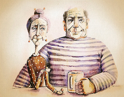 Granny and grandpa. Watercolour illustration