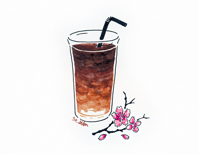 Iced caffe latte in spring