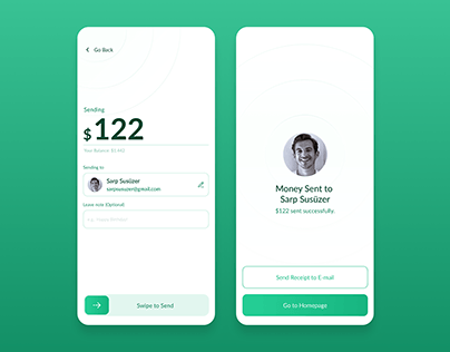 Swipe to Send Money Concept Screens