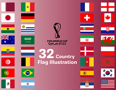 FIFA WORLD CUP QATAR 2022 32 Country Flag Illustration