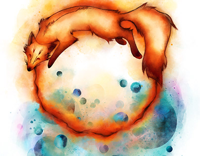 Beautiful drawn fox in watercolor style.
