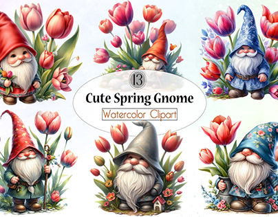 Cute Spring Gnomes Clipart