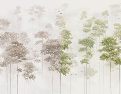 Trees in the fog. Mural Wallpaper
