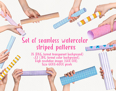 Set of seamless watercolor striped patterns