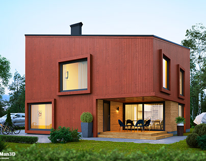 3D visualization of a modern wooden house in Finland
