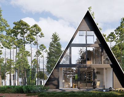 Concept of a triangular house in the woods