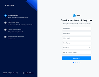 Free-Trial Sign Up Flow for Bilr