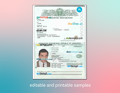 Uzbekistan passport template template in PSD format