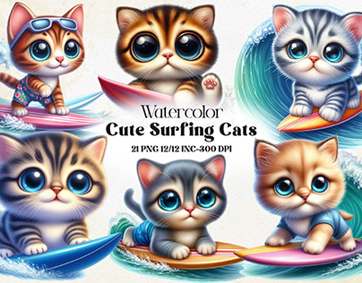 Surfing Cats Clipart