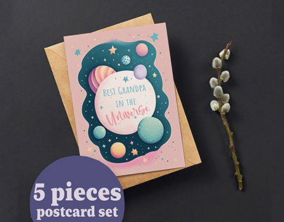 Pastel Cartoon Space Card Set for Family Members