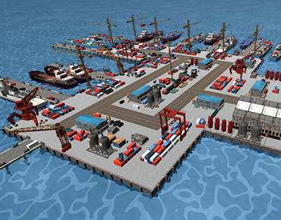 Low-Poly Seaport 3D Model