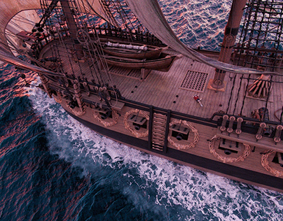 Galleon ship sailing on the sea