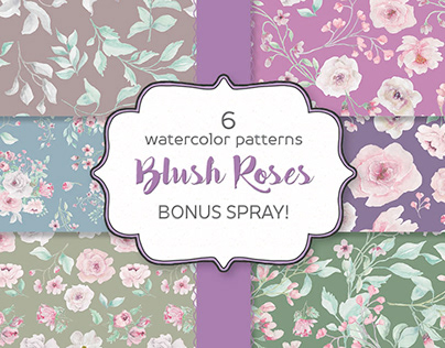 Set of 6 seamless patterns: Blush and grey roses