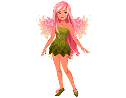 Pink Wings Fairy Standing Vector Fantasy Illusration