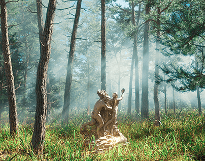 Statue in the woods with Blender