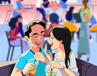 Couple Food Date 2D Illustration