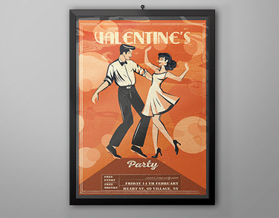 Retro Banner Valentine s day 60's style design. Couple